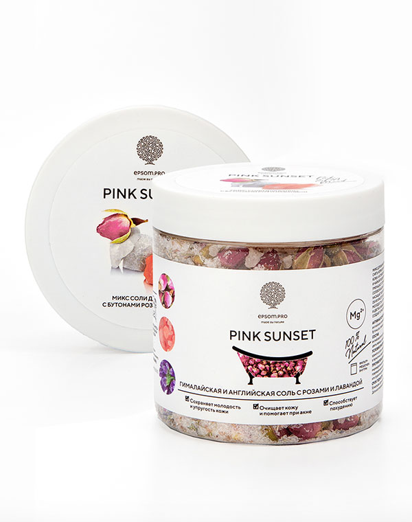 Микс для ванной с цветками лаванды и чайной розы «PINK SUNSET» 480 г (в банке) Epsom.pro музыкальная погремушка мышка свет звук микс